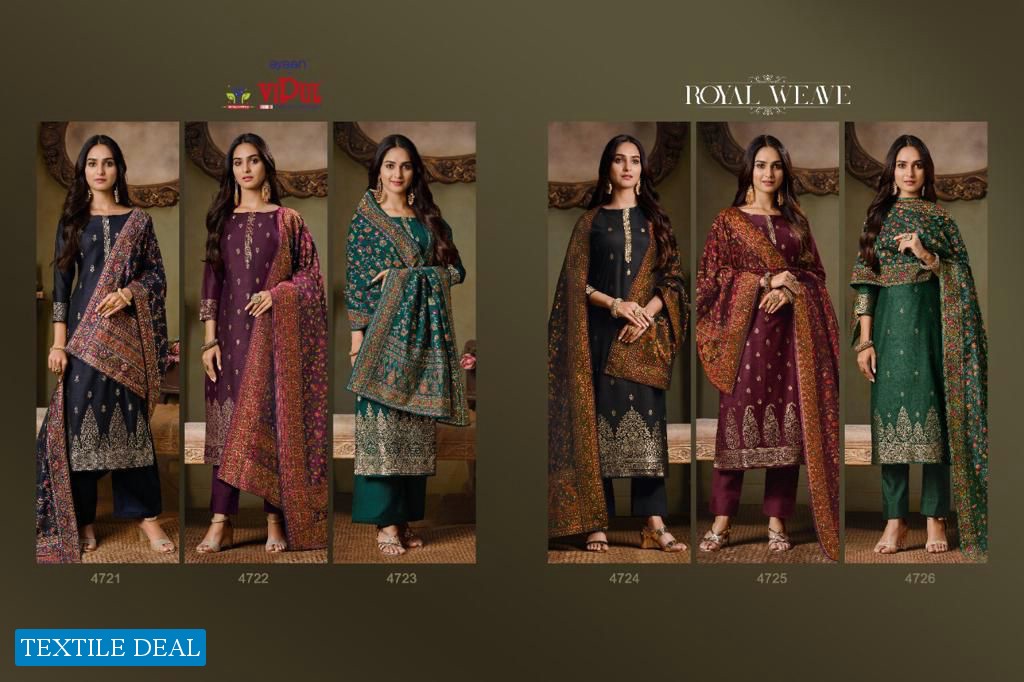 VIPUL LAUNCH ROYAL WEAVE SILK JACQUARD TRADITIONAL WEAR FANCY SUITS