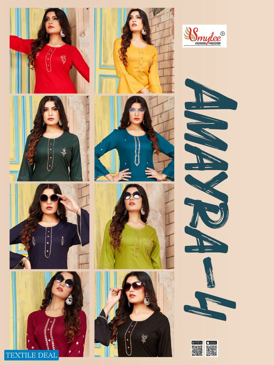 SMYLEE AMAYRA VOL 4 SLUB RAYON KURTI WITH MATCHING MASK