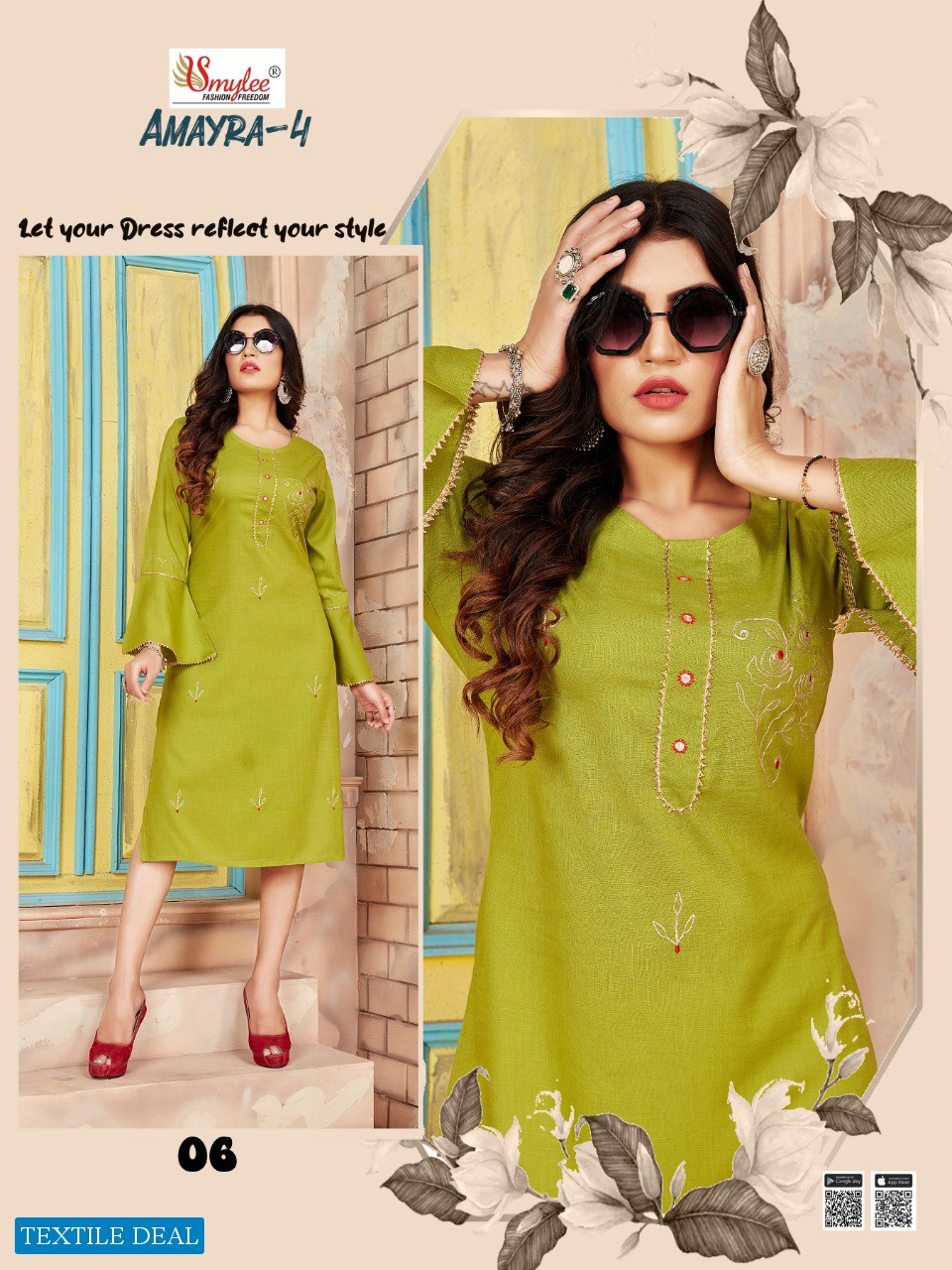 SMYLEE AMAYRA VOL 4 SLUB RAYON KURTI WITH MATCHING MASK