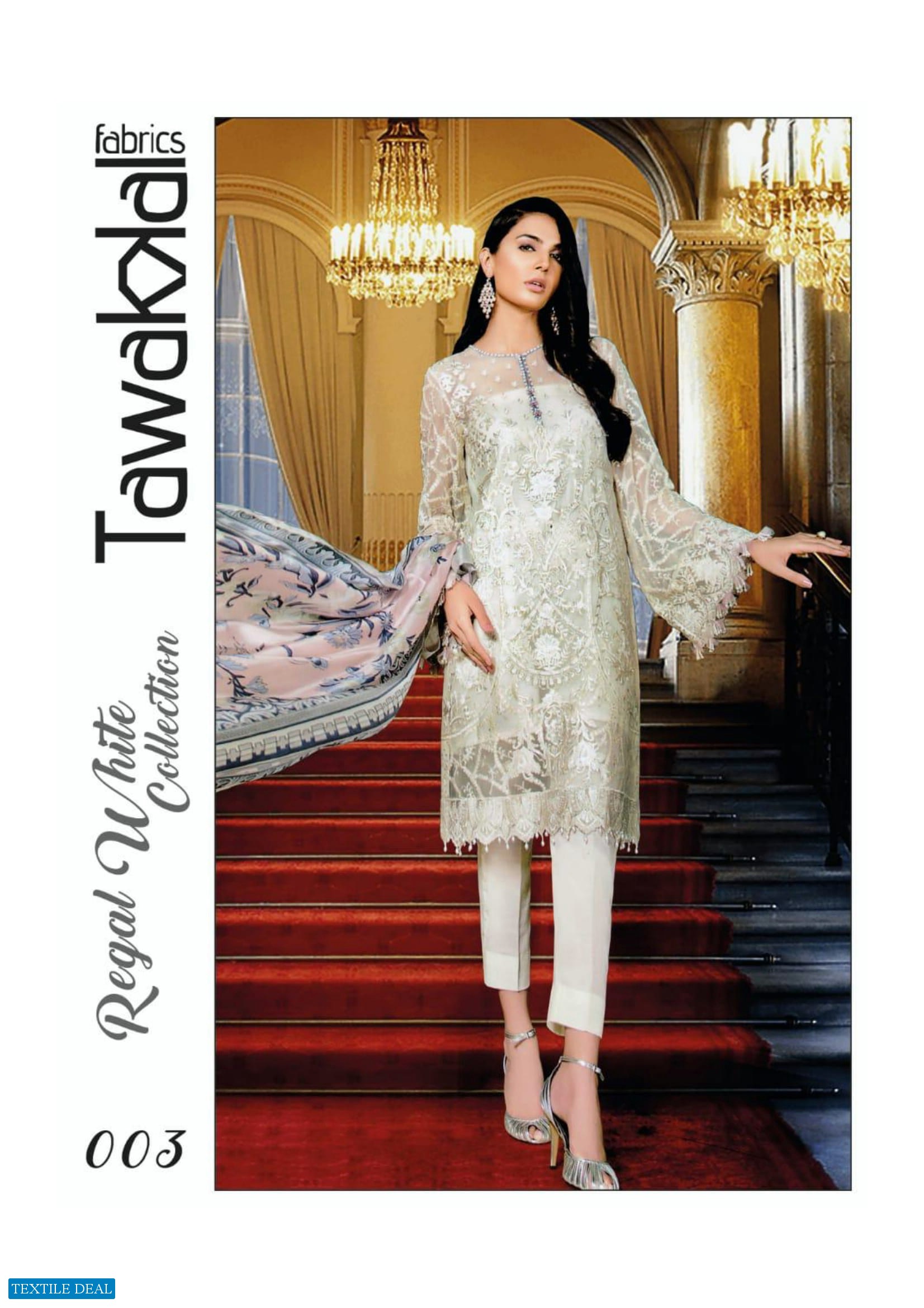 REGAL WHITE SEMI-STITCHED CHIFFON BY TAWAKKAL