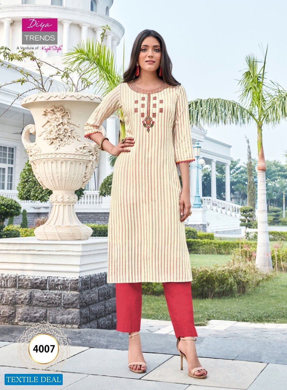Diya Trends Victoria Vol-4 Wholesale Reyon Work Kurtis