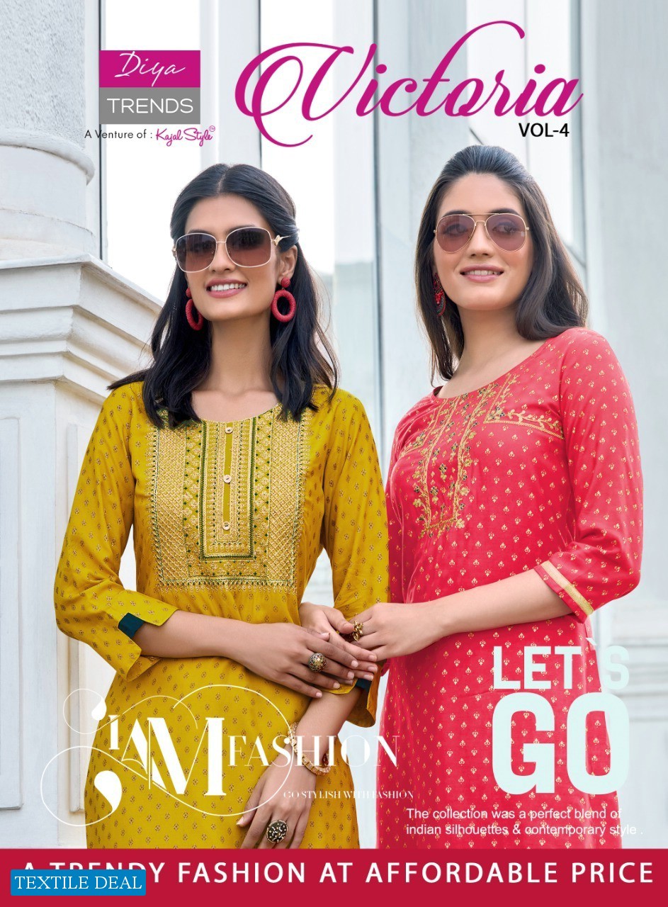 Diya Trends Victoria Vol-4 Wholesale Reyon Work Kurtis