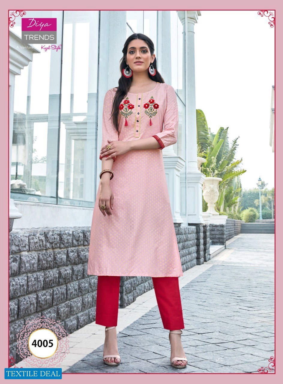 Diya Trends Victoria Vol-4 Wholesale Reyon Work Kurtis