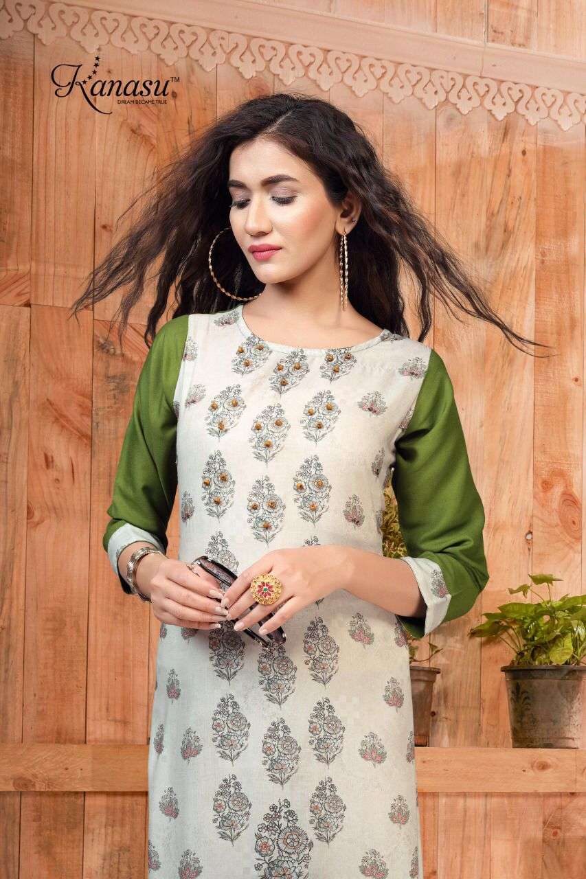 KANASU FLORAL HEAVY REYON PRINTED KURTI SUPPLIER