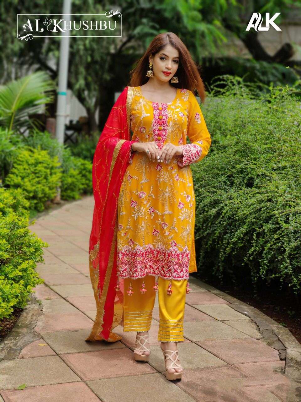 AL KHUSHBU LAUNCH ALK-DNO-110 PAKISTANI GEORGETTE SALWAR KAMEEZ WITH HEAVY EMBROIDERED