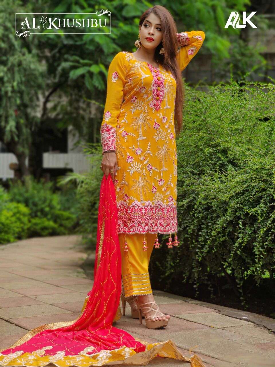 AL KHUSHBU LAUNCH ALK-DNO-110 PAKISTANI GEORGETTE SALWAR KAMEEZ WITH HEAVY EMBROIDERED