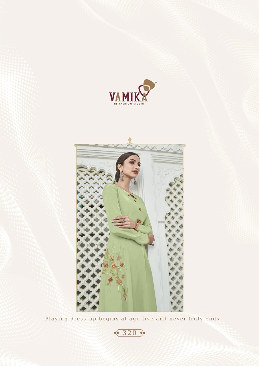 VAMIKA UPSTYLISH VOL 3 VISCOS MASLIN SILK WORK DESIGNER STYLISH KURTIS COLLECTION