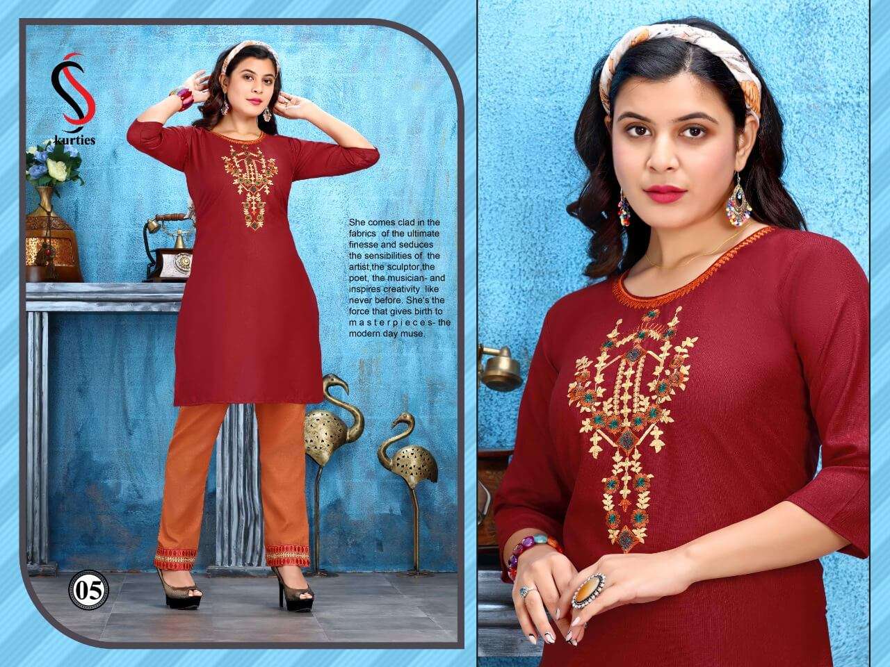 SS Kurtis Kajal Wholesale Reyon Kurti With Pants