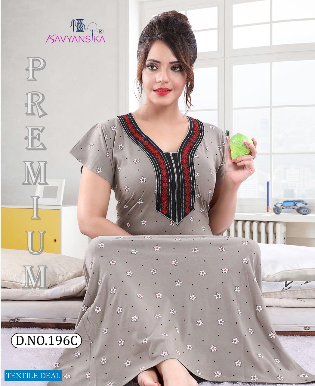 Kavyansika Embroidered Printed Nighty 196 Wholesale Night Suits