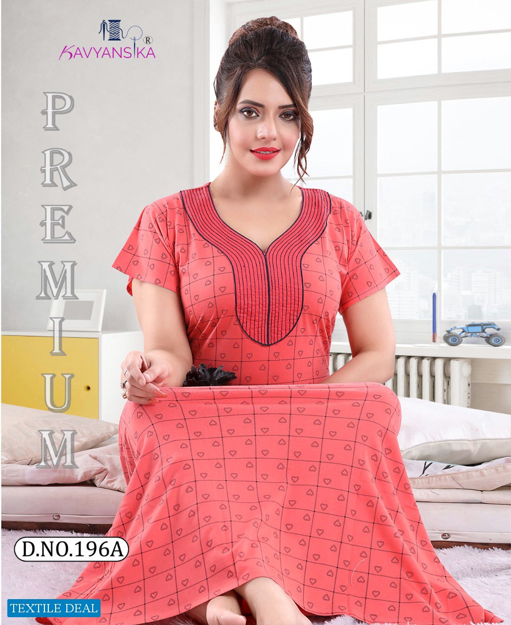 Kavyansika Embroidered Printed Nighty 196 Wholesale Night Suits