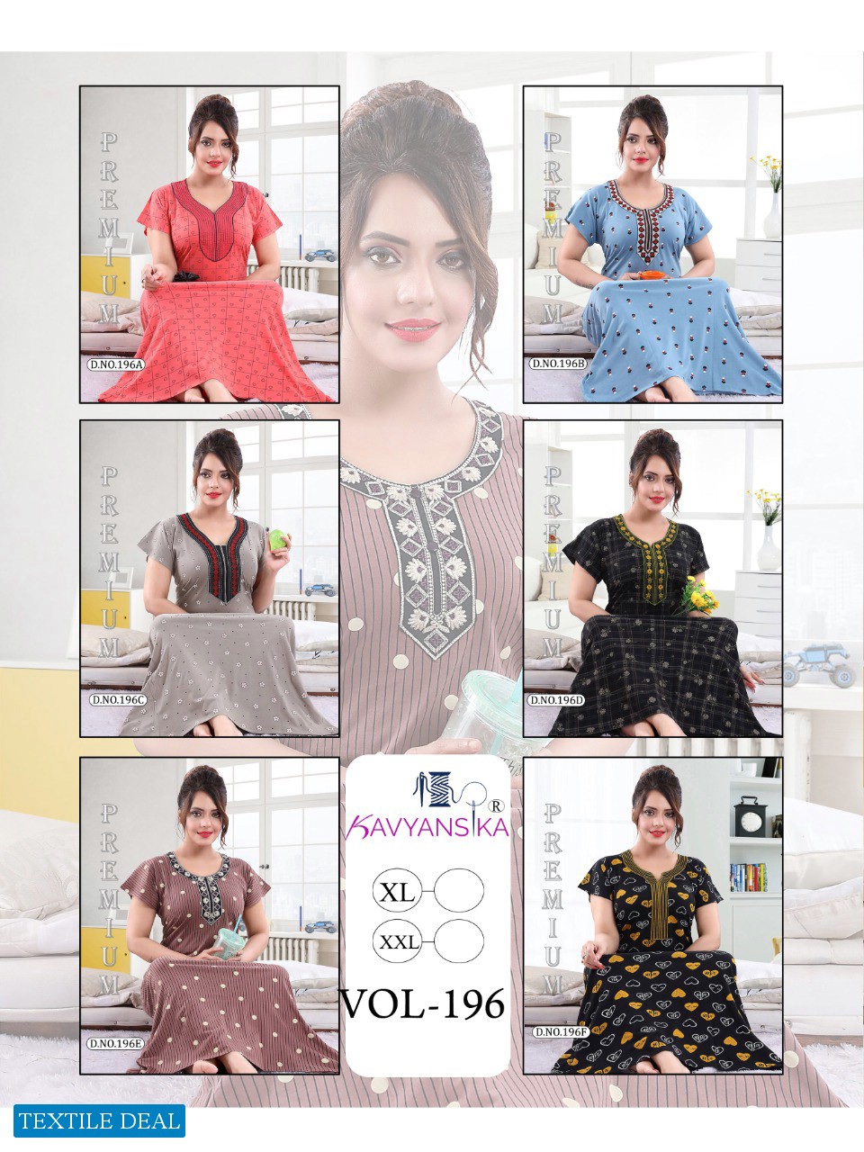 Kavyansika Embroidered Printed Nighty 196 Wholesale Night Suits