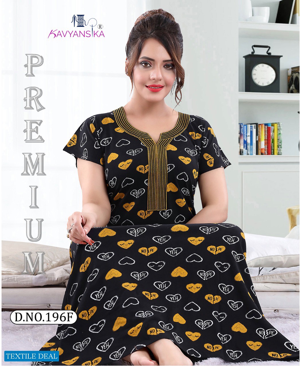 Kavyansika Embroidered Printed Nighty 196 Wholesale Night Suits