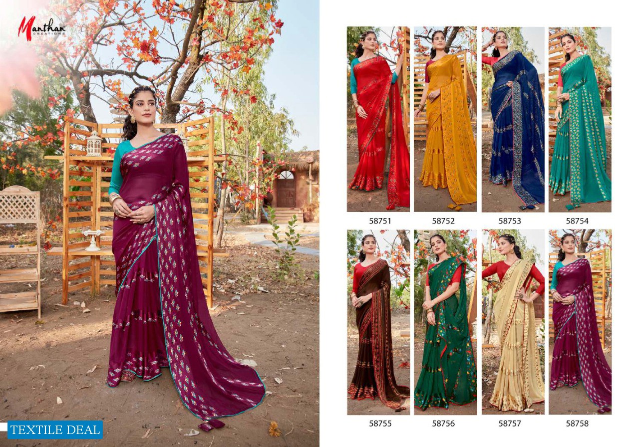 Manthan Gulal Wholesale Weightless Satin Fabrics Sarees