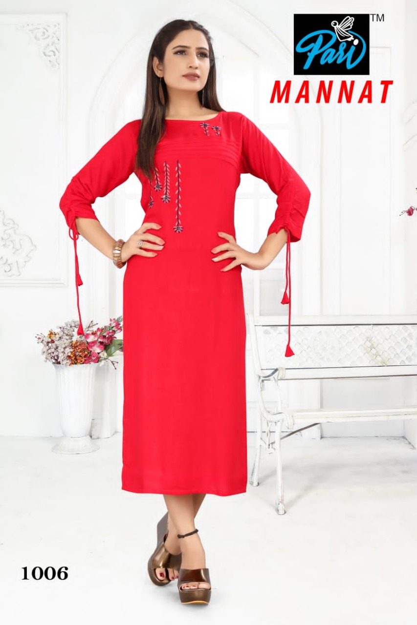 Pari Mannat Wholesale Reyon Hand Work Kurtis