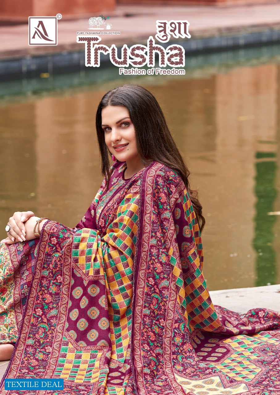 Alok Trusha Wholesale Pure Wool Pashmina Swaroski Work Dress Material