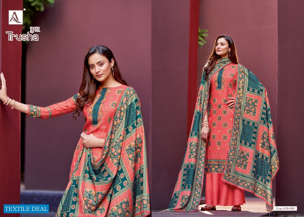 Alok Trusha Wholesale Pure Wool Pashmina Swaroski Work Dress Material