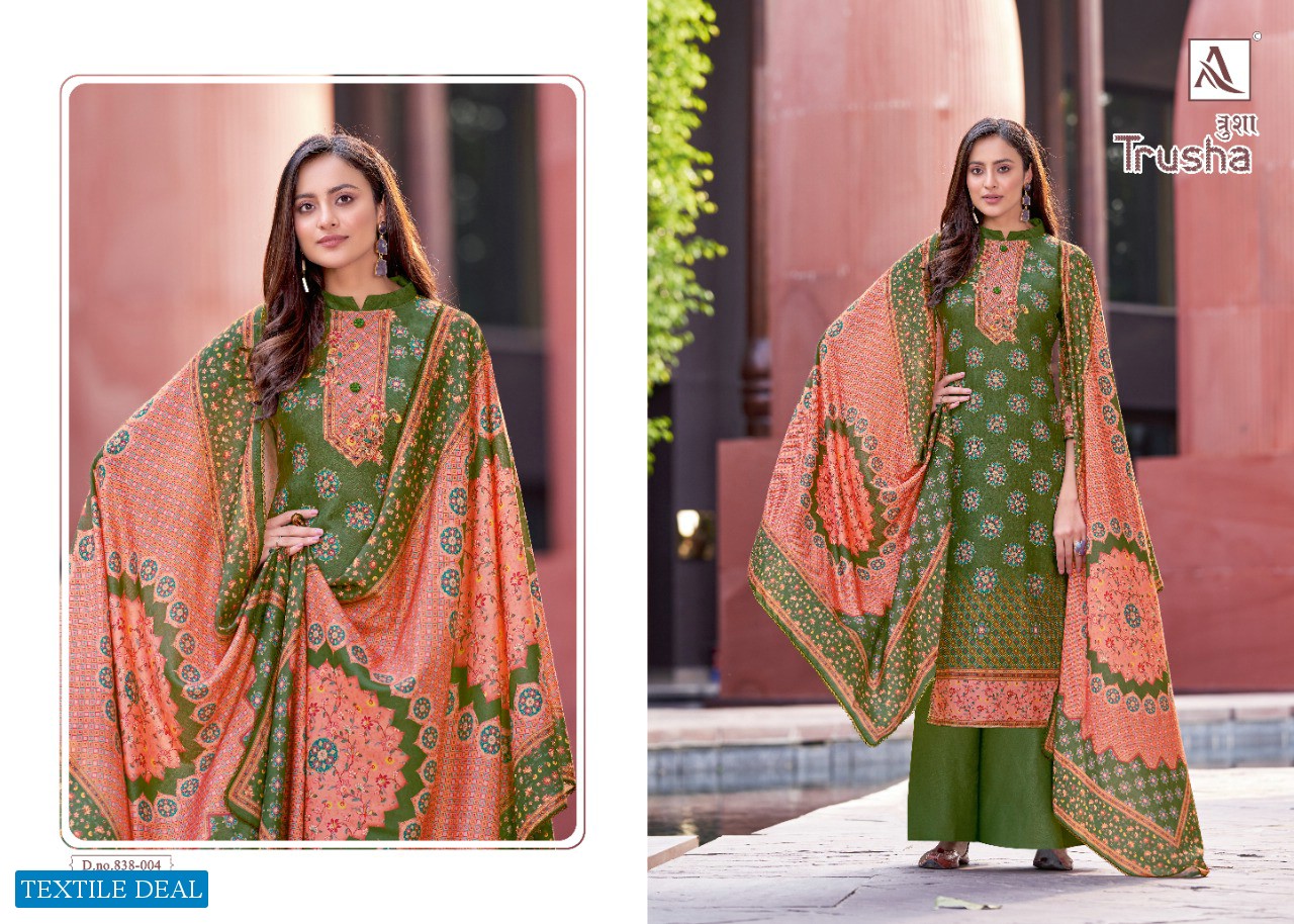 Alok Trusha Wholesale Pure Wool Pashmina Swaroski Work Dress Material