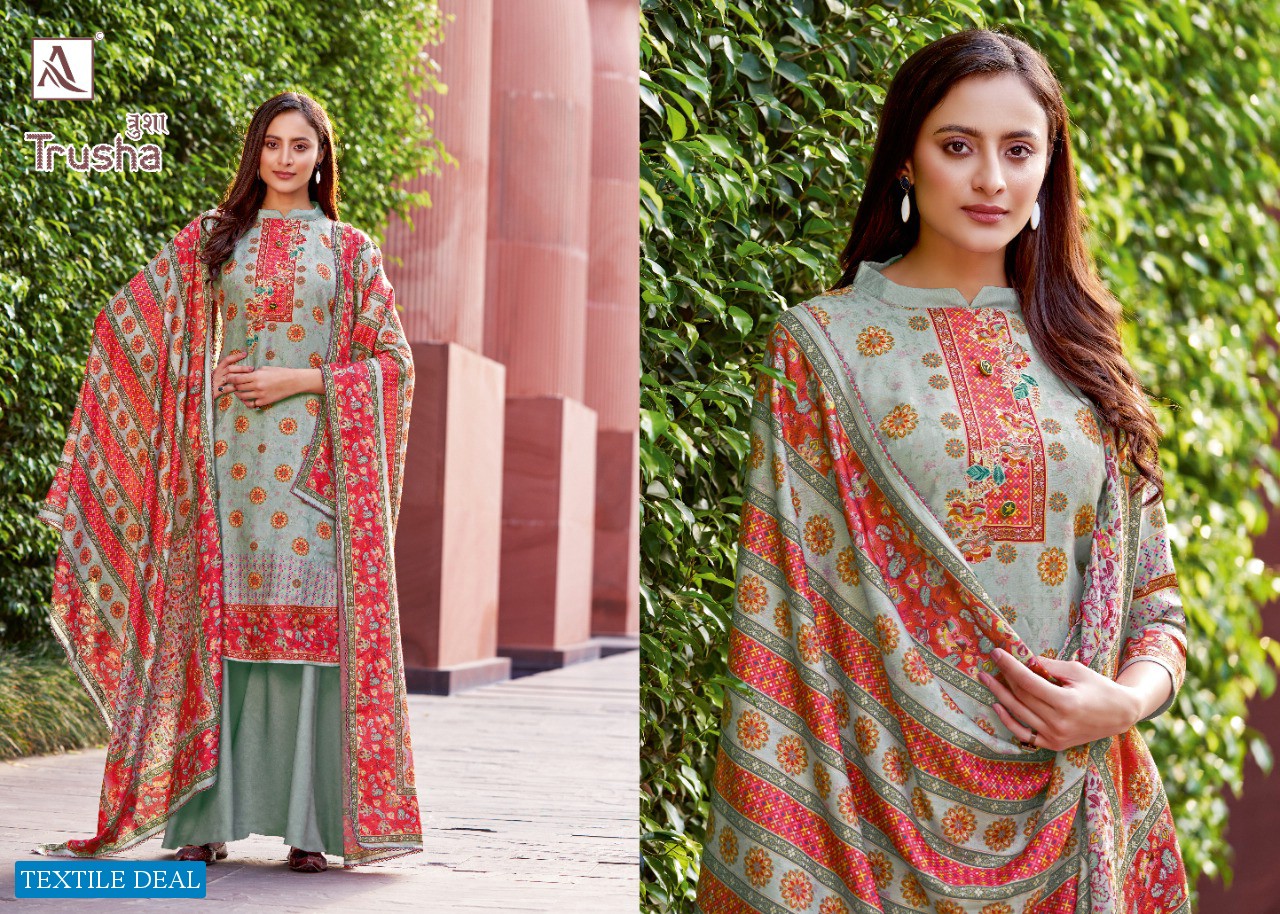 Alok Trusha Wholesale Pure Wool Pashmina Swaroski Work Dress Material