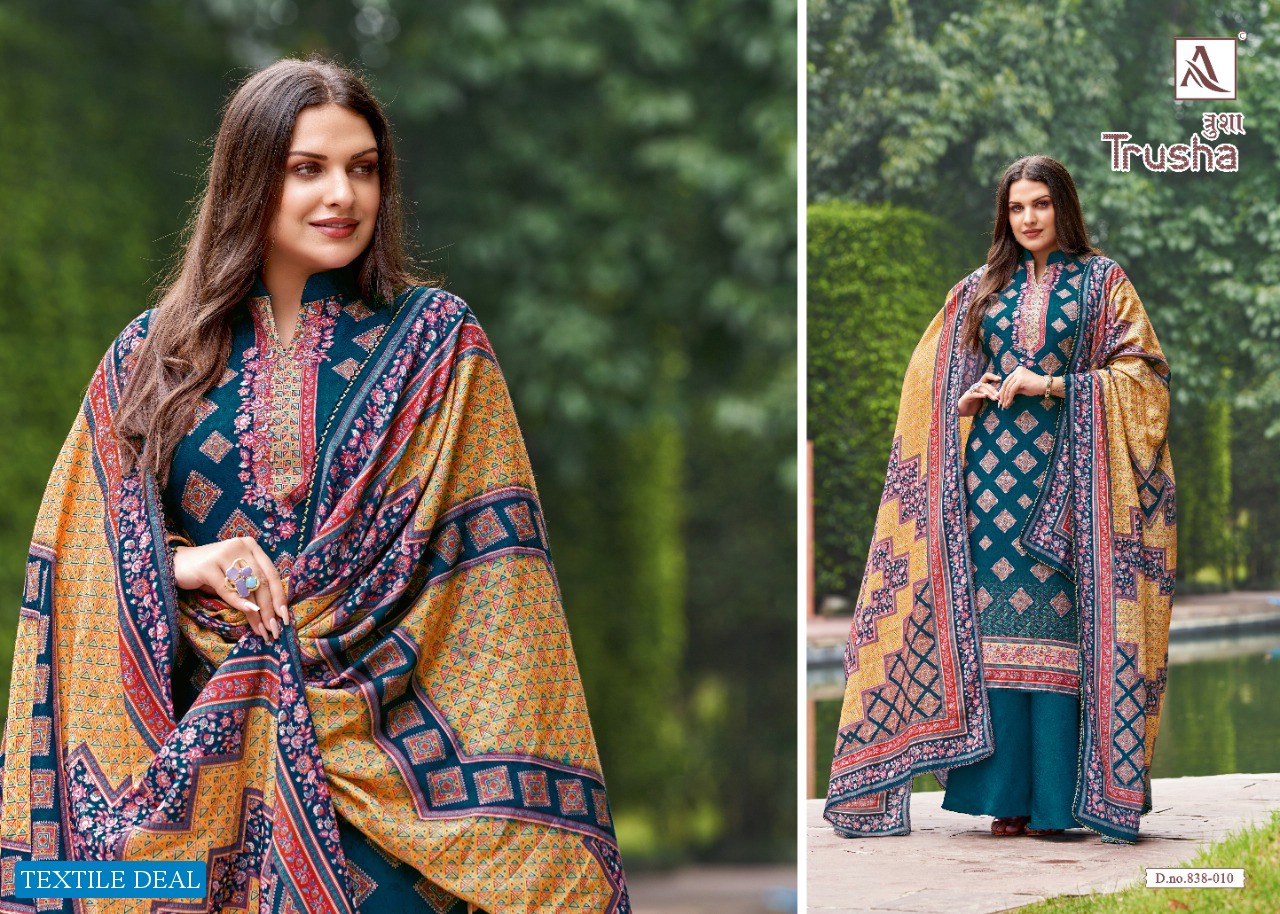 Alok Trusha Wholesale Pure Wool Pashmina Swaroski Work Dress Material