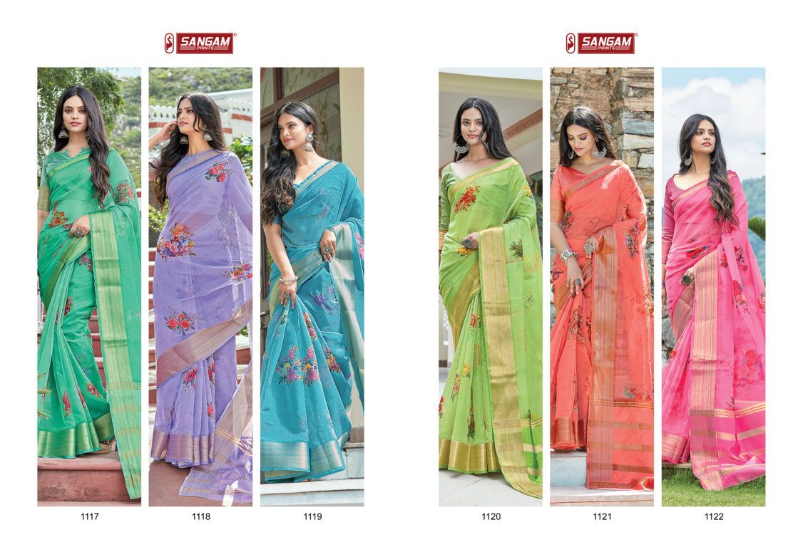 Sangam Charming Wholesale Organza Fabrics Sarees