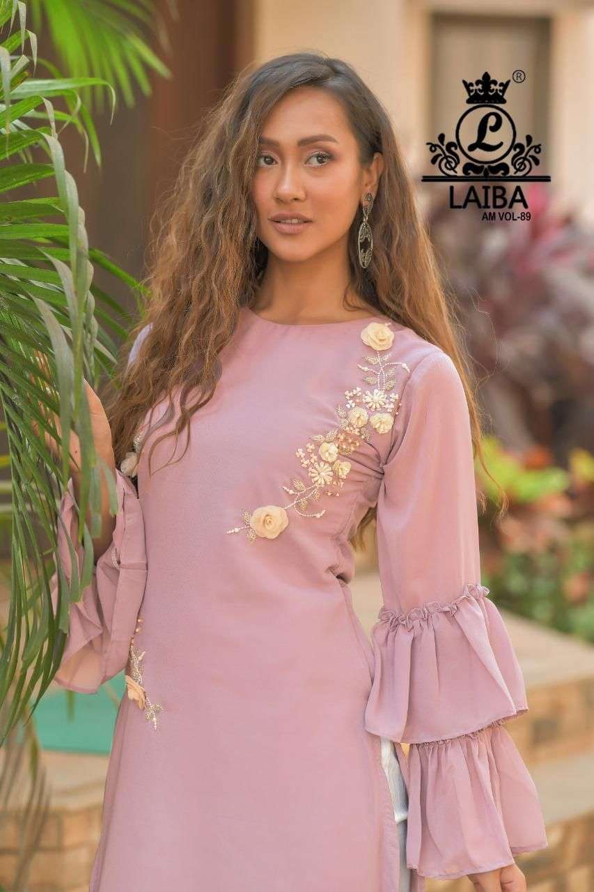 LAIBA PRESENT AM VOL 89 STYLISH GEORGETTE KURTI WITH COTTON SARTIN BOTTOM