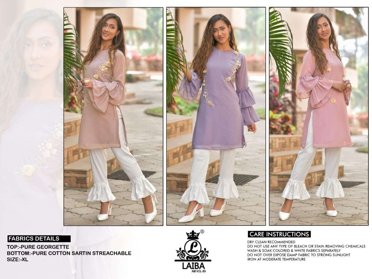 LAIBA PRESENT AM VOL 89 STYLISH GEORGETTE KURTI WITH COTTON SARTIN BOTTOM