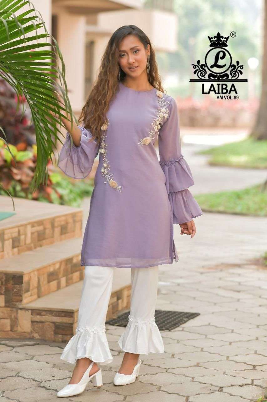 LAIBA PRESENT AM VOL 89 STYLISH GEORGETTE KURTI WITH COTTON SARTIN BOTTOM