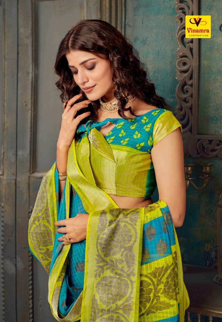 VINAMRA CORPORATION SILVER 7 PATTA D NO 108 ZARI COTTON CASUAL WEAR SAREE