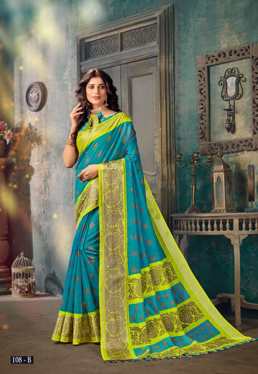 VINAMRA CORPORATION SILVER 7 PATTA D NO 108 ZARI COTTON CASUAL WEAR SAREE