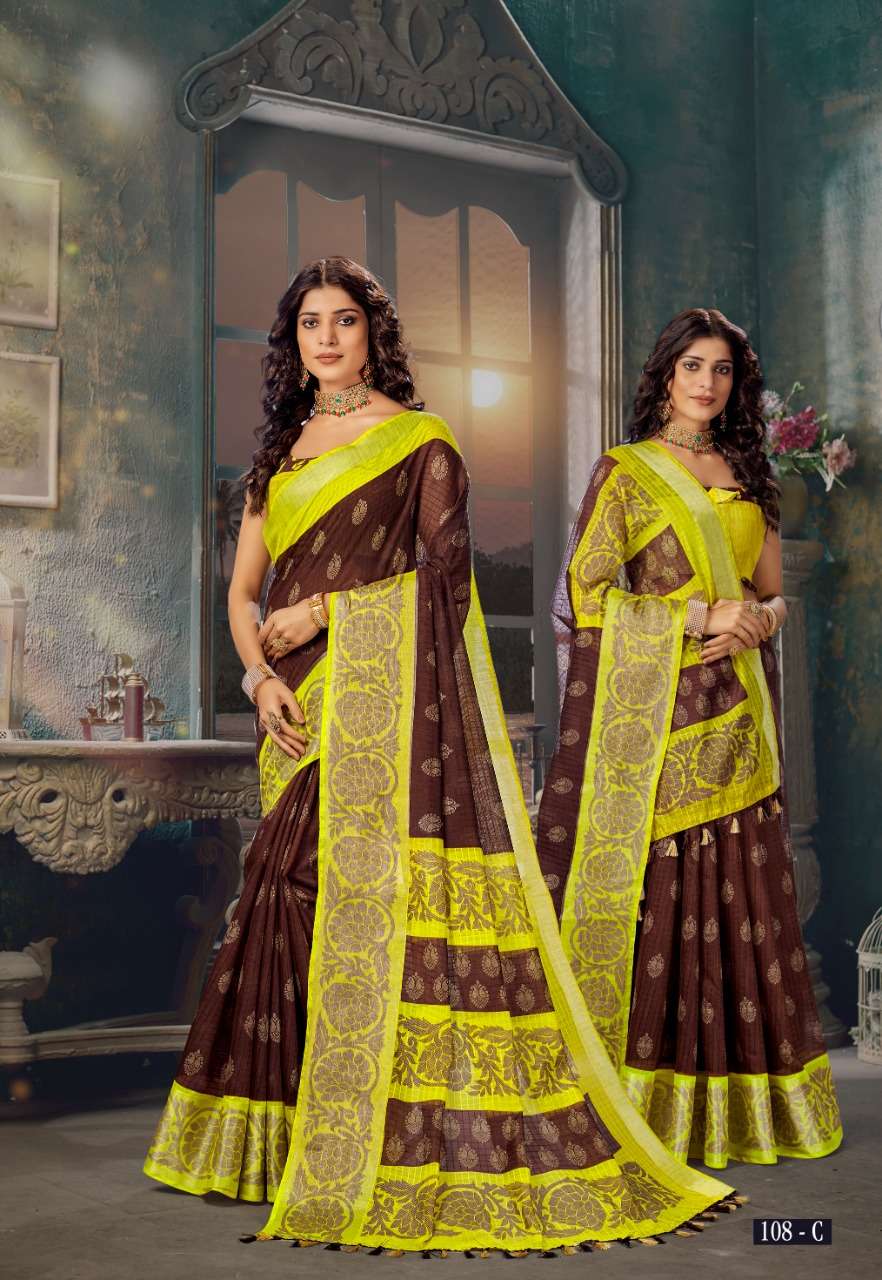 VINAMRA CORPORATION SILVER 7 PATTA D NO 108 ZARI COTTON CASUAL WEAR SAREE