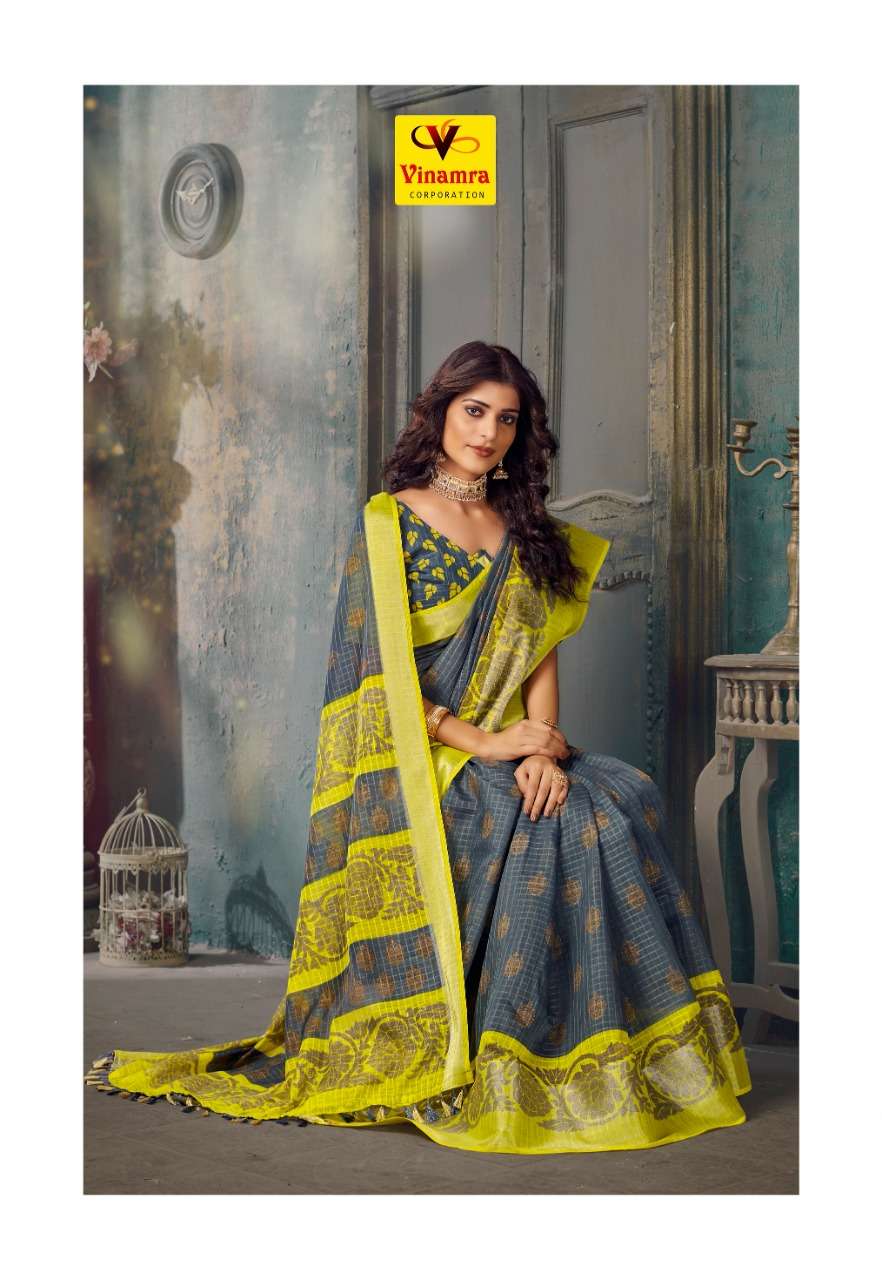 VINAMRA CORPORATION SILVER 7 PATTA D NO 108 ZARI COTTON CASUAL WEAR SAREE