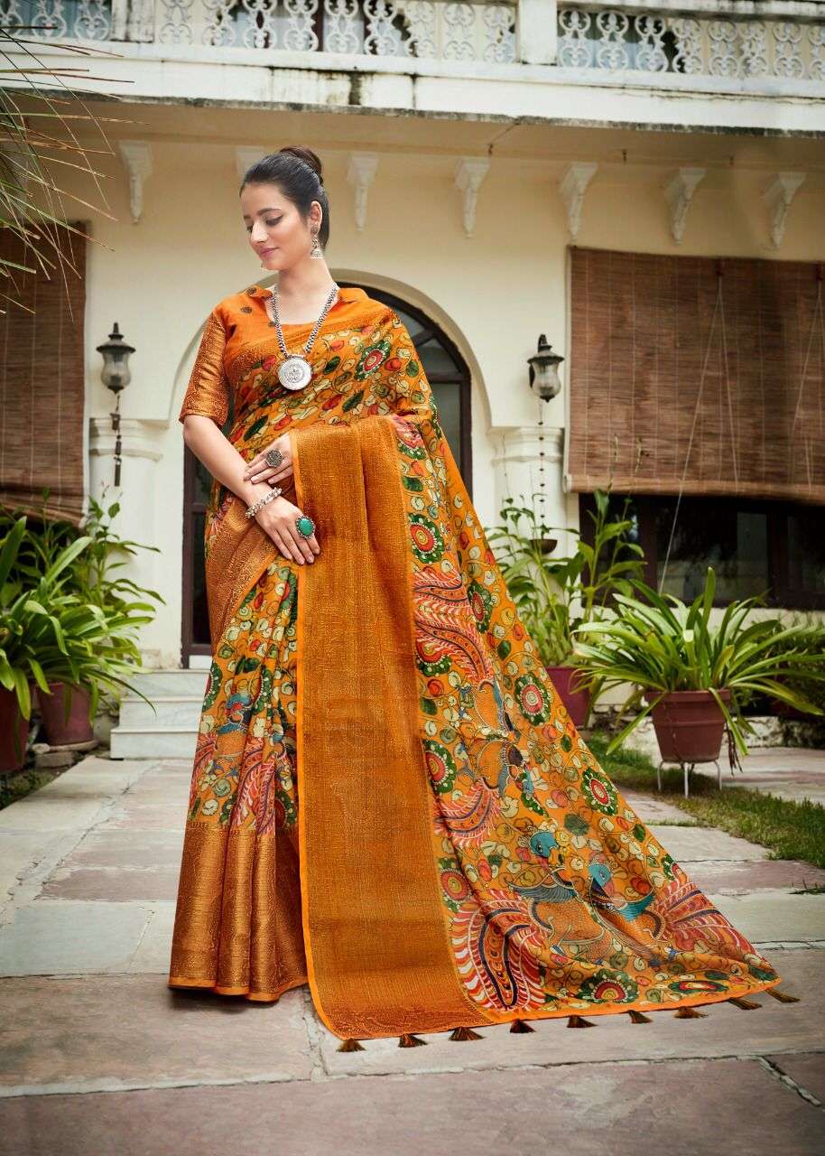 SHREYANS FASHION PAN KALMKARI SILK LATEST CLASSY LOOK LINEN SAREE WHOLESALER