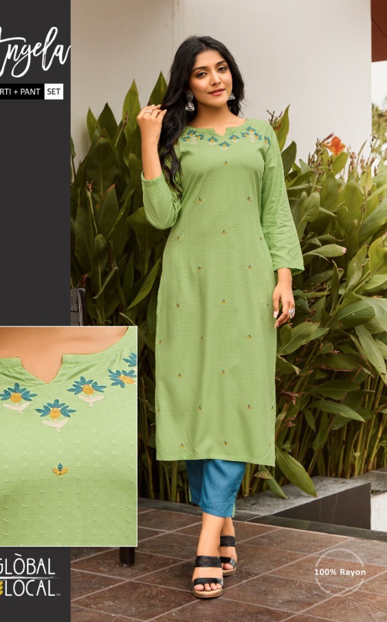 GLOBAL LOCAL ANGELA RAYON GRACEFUL LOOK KURTI WITH PANT CATALOG