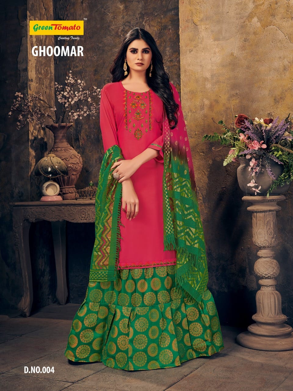 Green Tomato Ghoomar Wholesale 3 Piece Readymade Dress