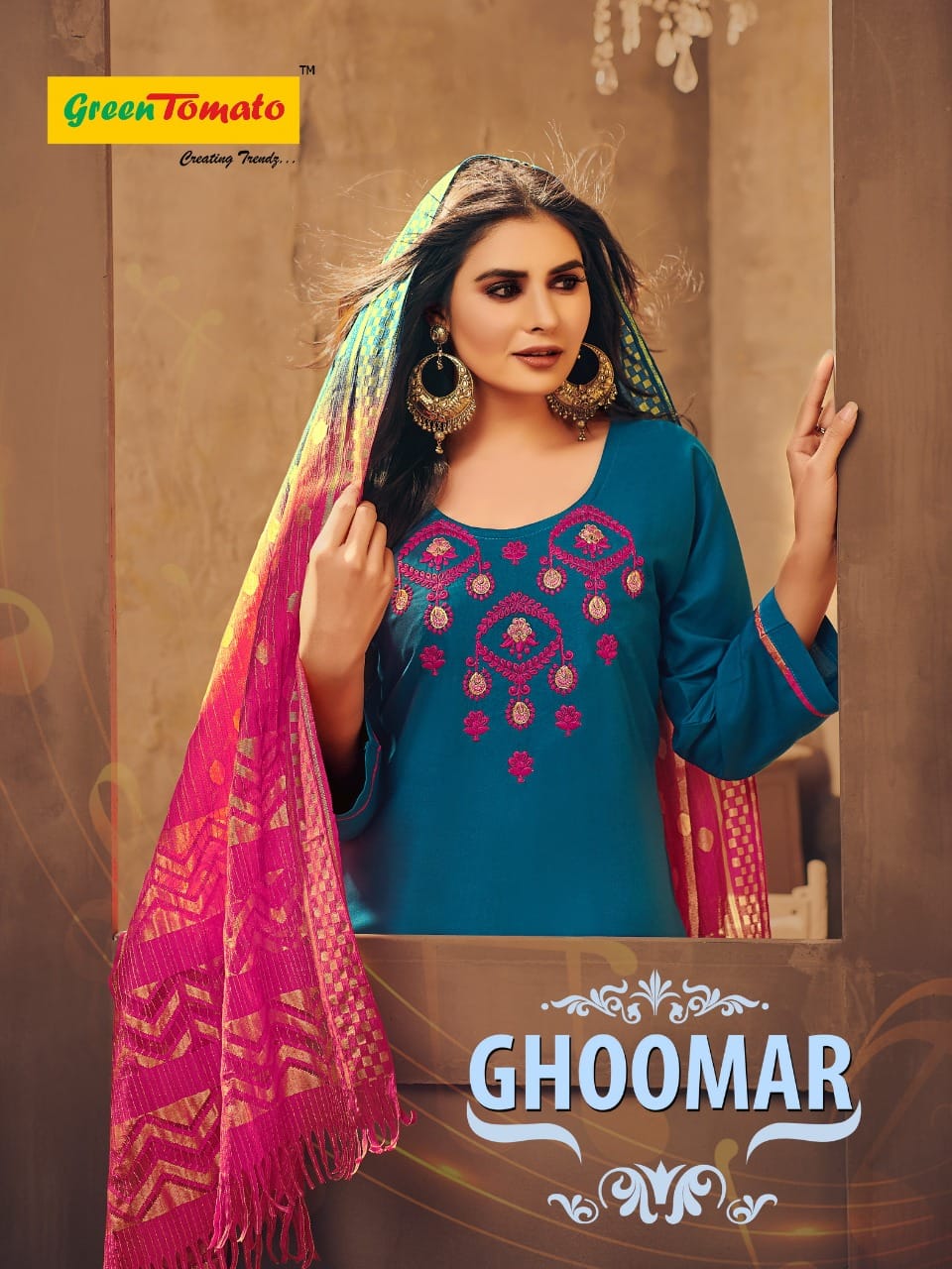 Green Tomato Ghoomar Wholesale 3 Piece Readymade Dress