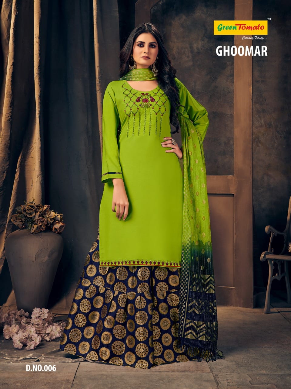 Green Tomato Ghoomar Wholesale 3 Piece Readymade Dress