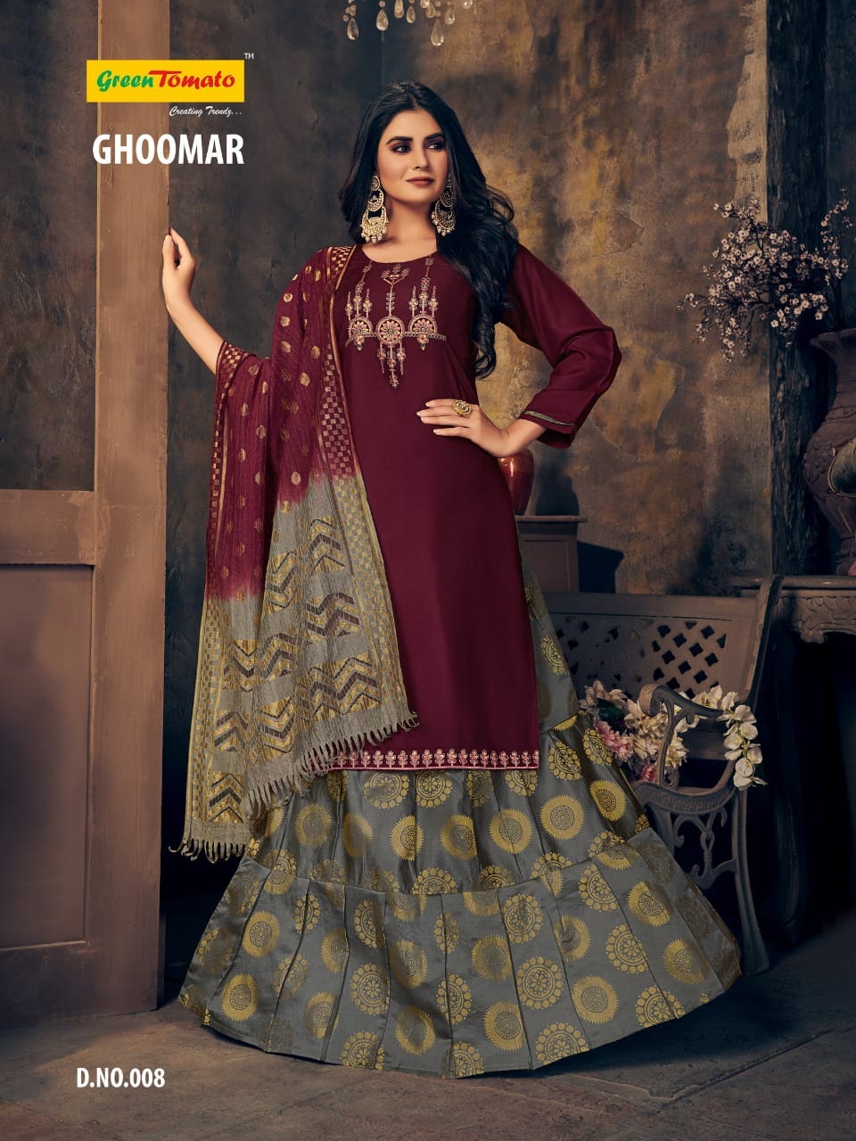 Green Tomato Ghoomar Wholesale 3 Piece Readymade Dress