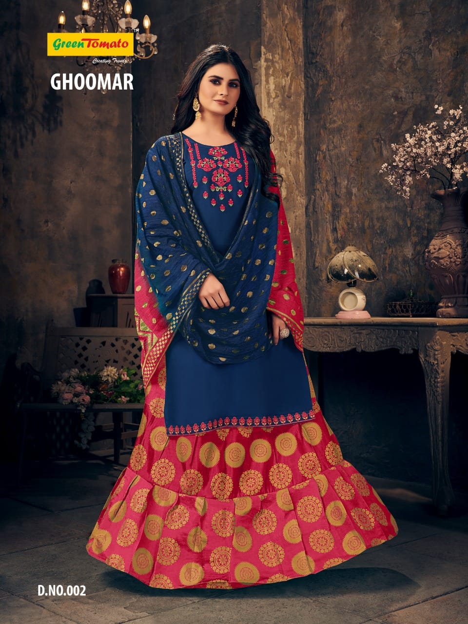 Green Tomato Ghoomar Wholesale 3 Piece Readymade Dress