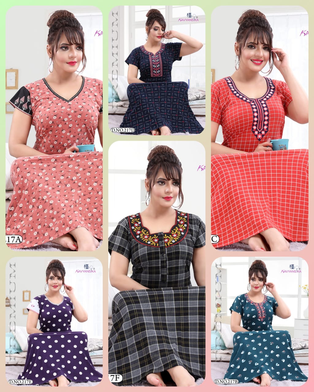 Kavyansika Embroidery Printed Nighty 217 Wholesale Night Dress