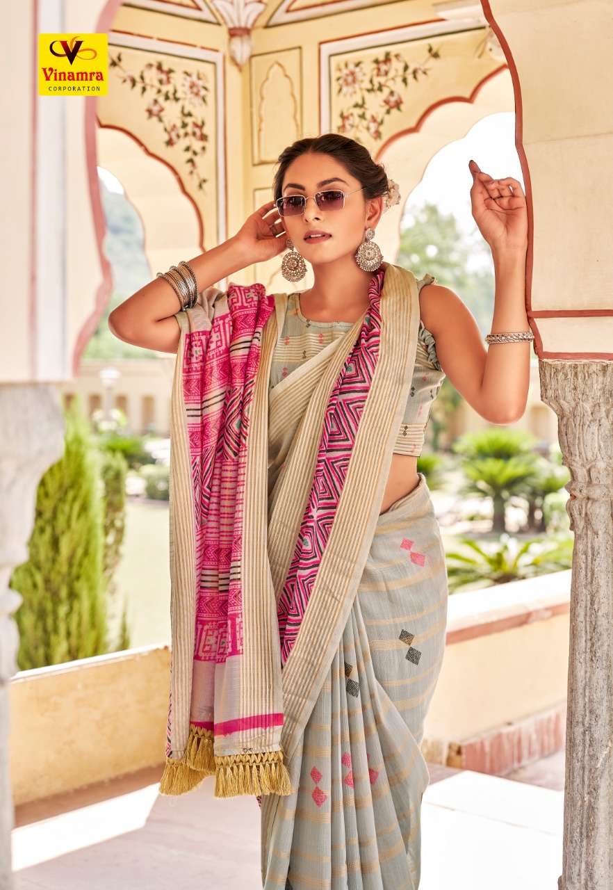 VINAMRA LILEN VISCOSE PRINTS VOL 1 LINEN SARIS WHOLESALER