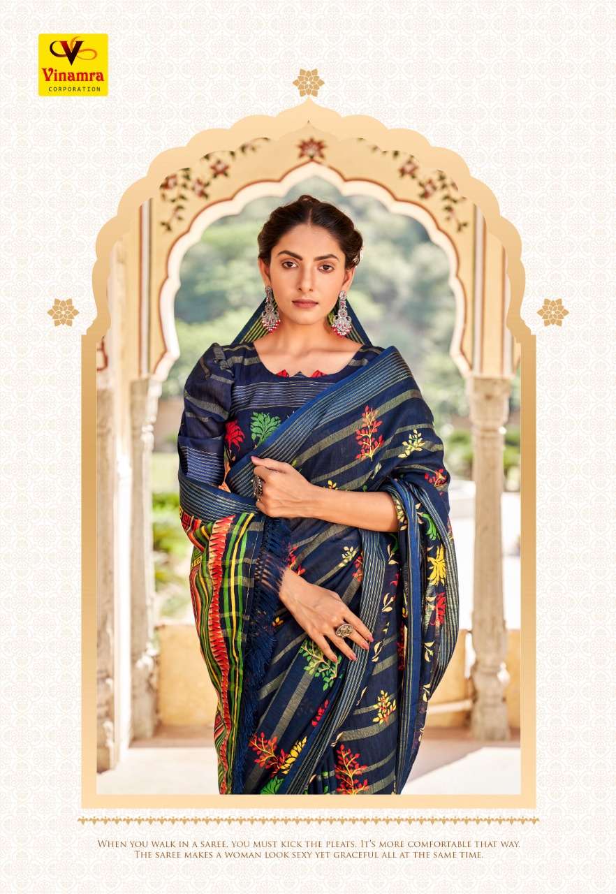 VINAMRA LILEN VISCOSE PRINTS VOL 1 LINEN SARIS WHOLESALER