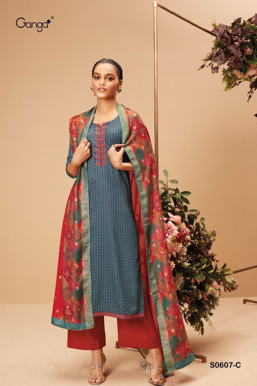 Ganga Livia S0607 Wholesale Wool Dobby printed Dress