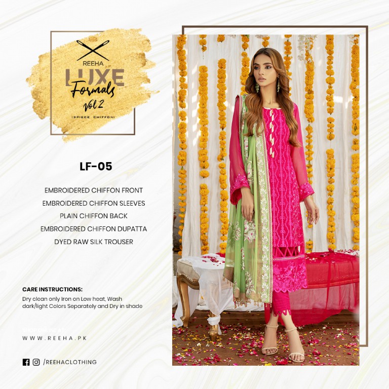 Reeha luxe formal 3pc chiffon collection Pakistani Dress