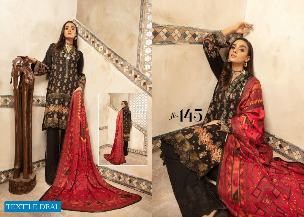 Johra Elsa Embroidered Leather Peach With Digital Printed Wool Shawl Pakistani Dress