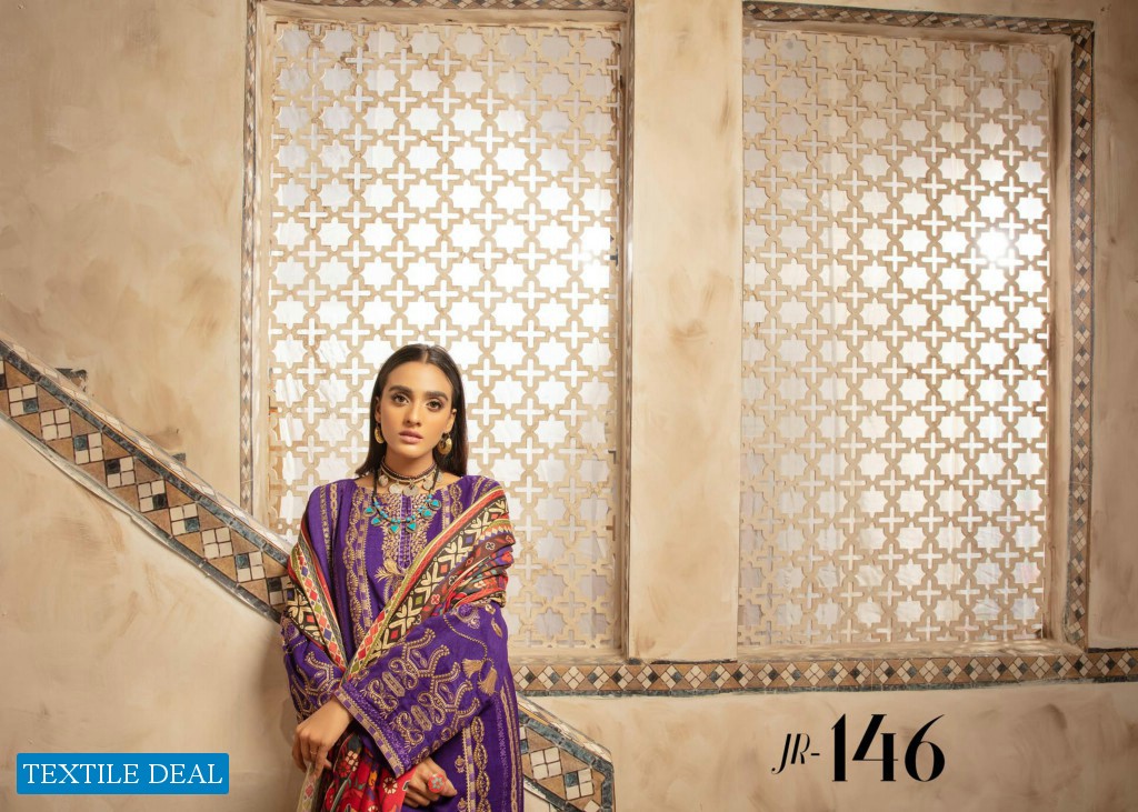 Johra Elsa Embroidered Leather Peach With Digital Printed Wool Shawl Pakistani Dress