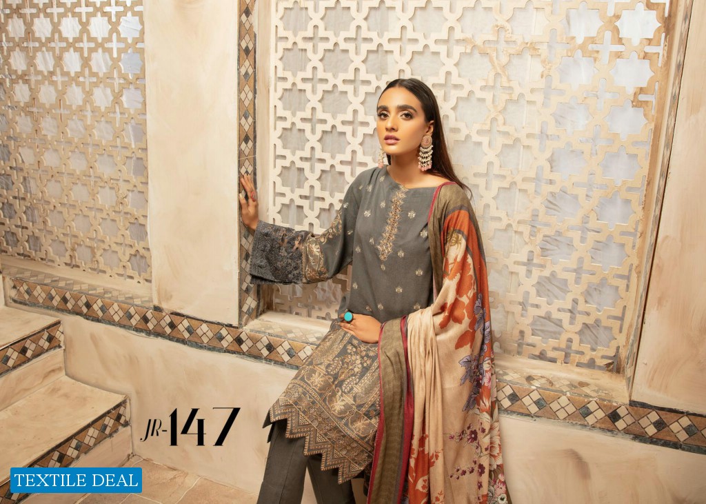 Johra Elsa Embroidered Leather Peach With Digital Printed Wool Shawl Pakistani Dress