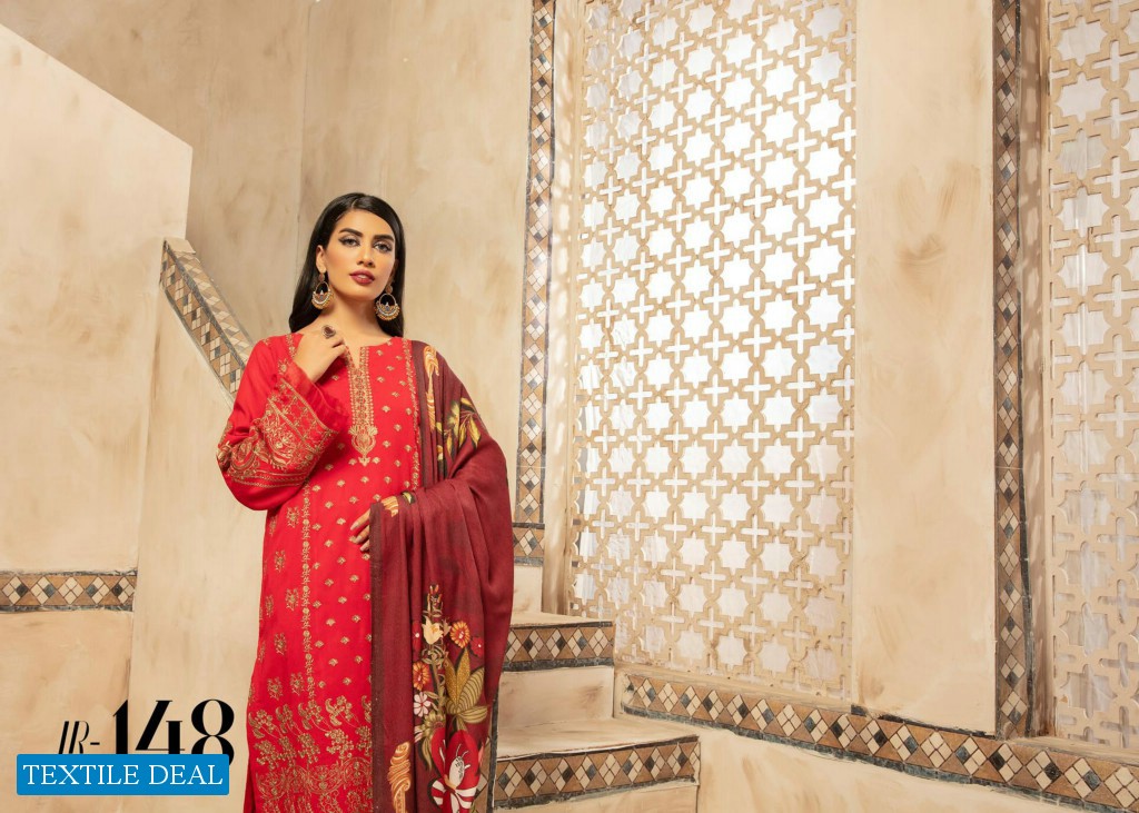 Johra Elsa Embroidered Leather Peach With Digital Printed Wool Shawl Pakistani Dress