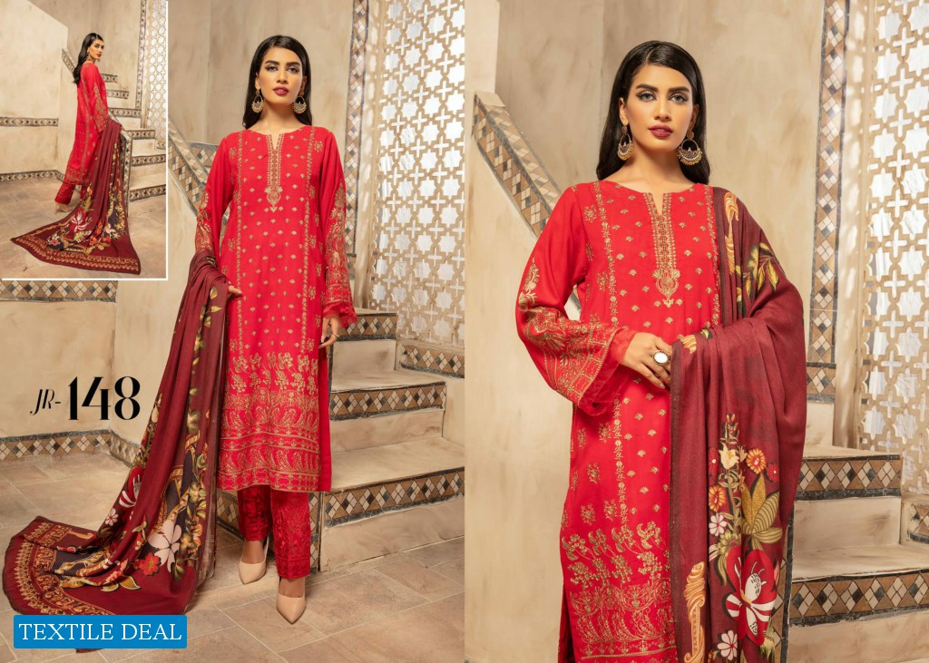 Johra Elsa Embroidered Leather Peach With Digital Printed Wool Shawl Pakistani Dress