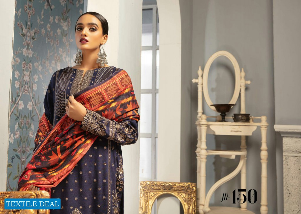 Johra Elsa Embroidered Leather Peach With Digital Printed Wool Shawl Pakistani Dress