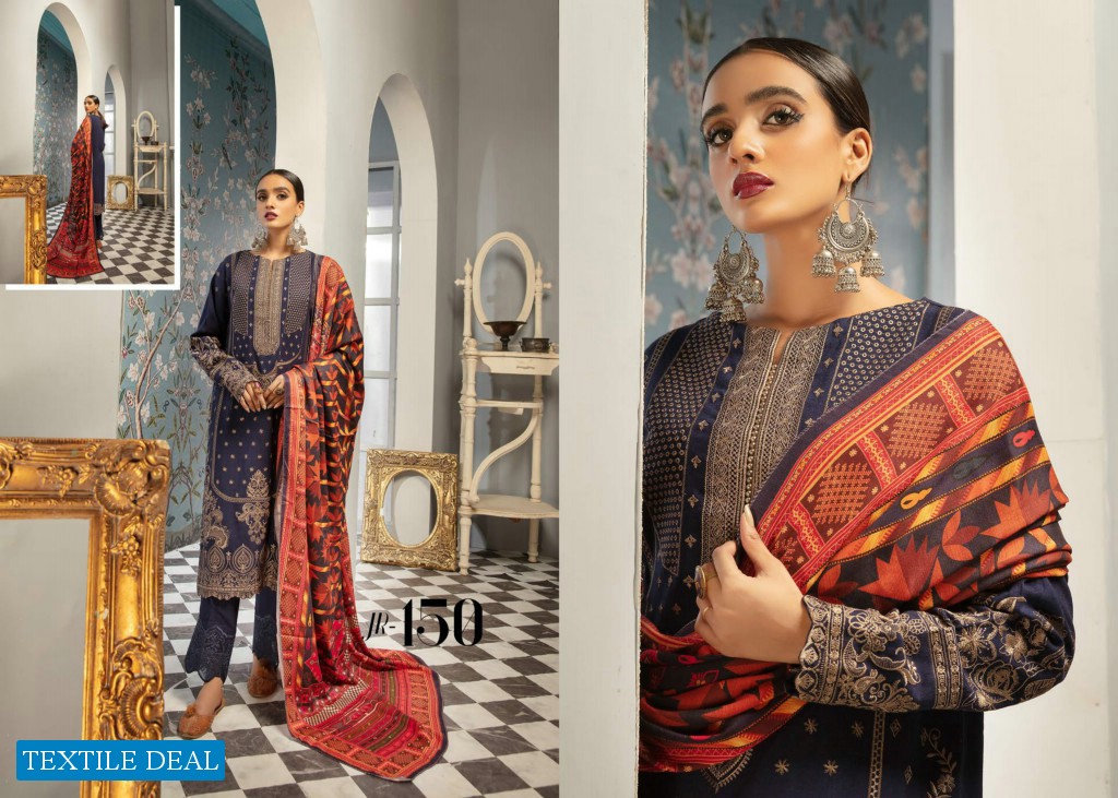 Johra Elsa Embroidered Leather Peach With Digital Printed Wool Shawl Pakistani Dress